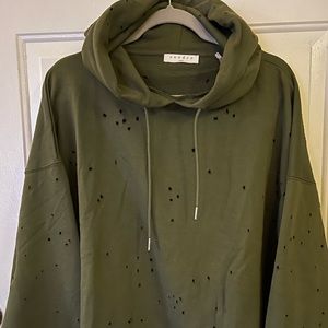 Men’s Sandro Olive Green Distressed Hoodie